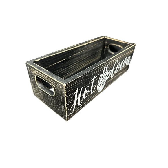 Hot Cocoa Chocolate Bar Box Storage Christmas Table Tray Decor Wood Holiday 10in - Picture 3 of 14